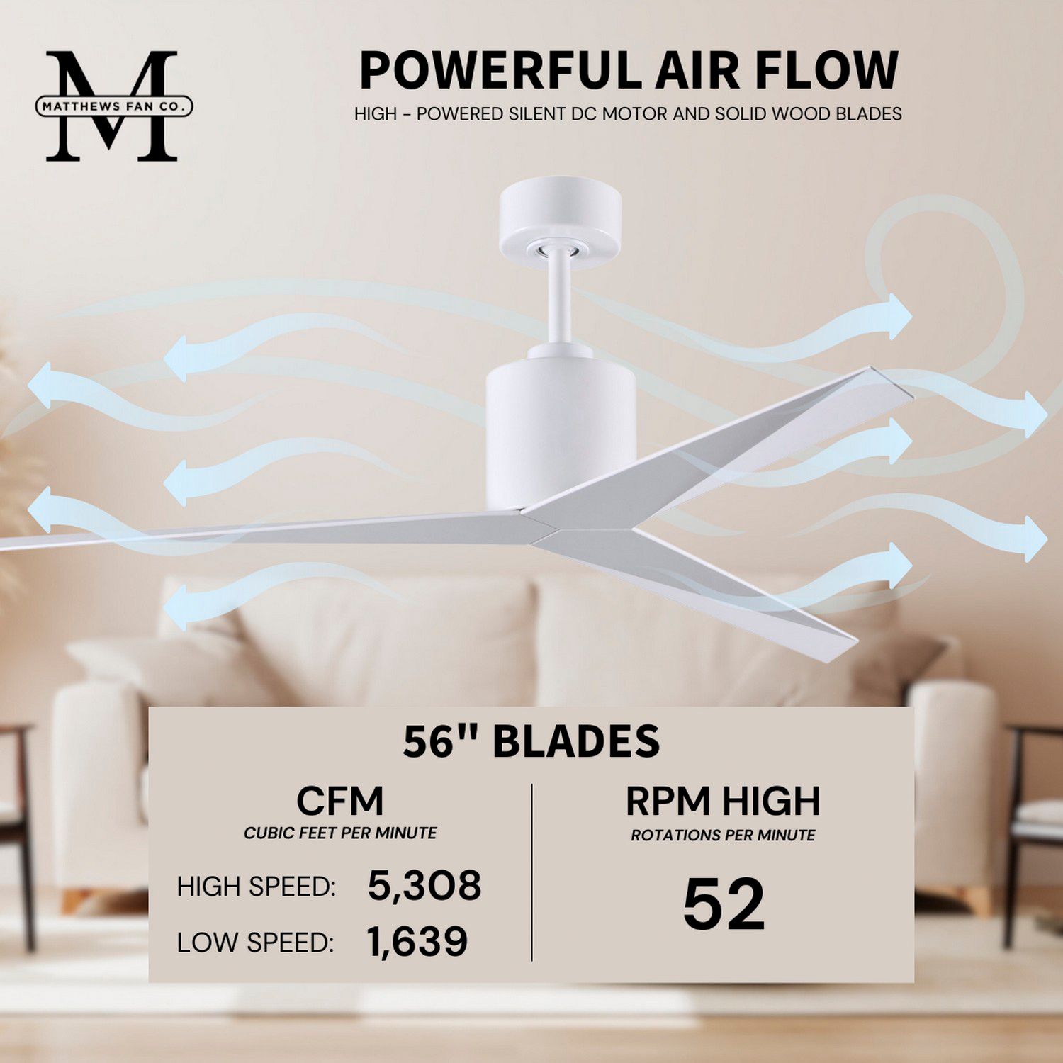 56" Matthews Eliza White Modern Damp Rated Ceiling Fan with Remote