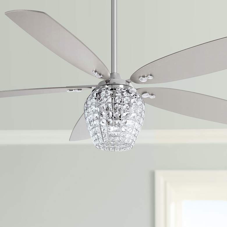 Image 1 56" Minka Aire Bling Chrome and Crystal LED Ceiling Fan with Remote