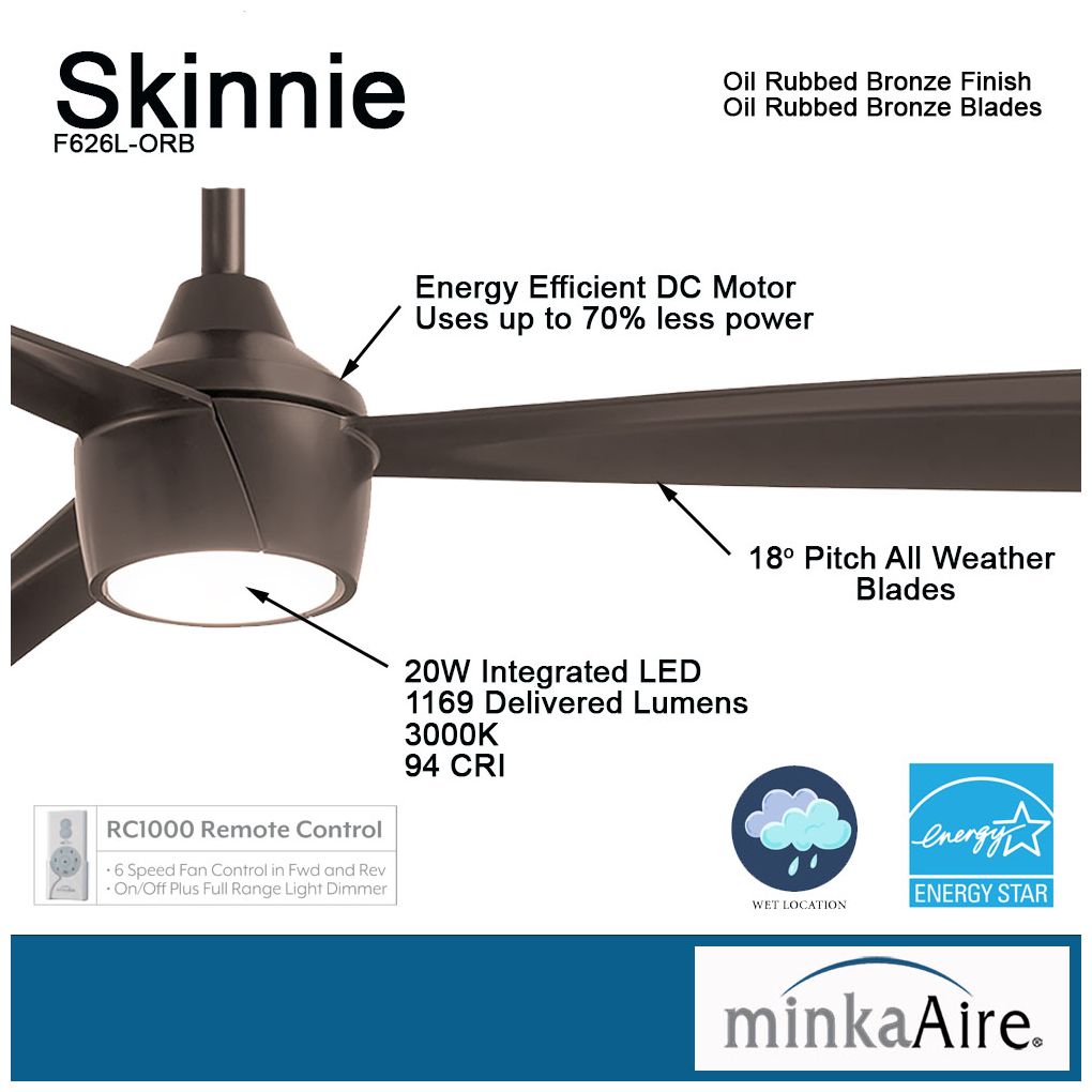 56" Minka Aire Skinnie Bronze LED Modern Wet Rated Fan with Remote