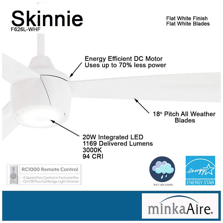 Image 5 56 inch Minka Aire Skinnie Flat White LED Ceiling Fan with Remote Control more views