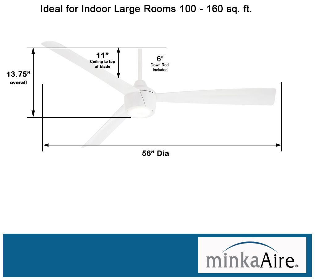56" Minka Aire Skinnie Flat White LED Ceiling Fan with Remote Control