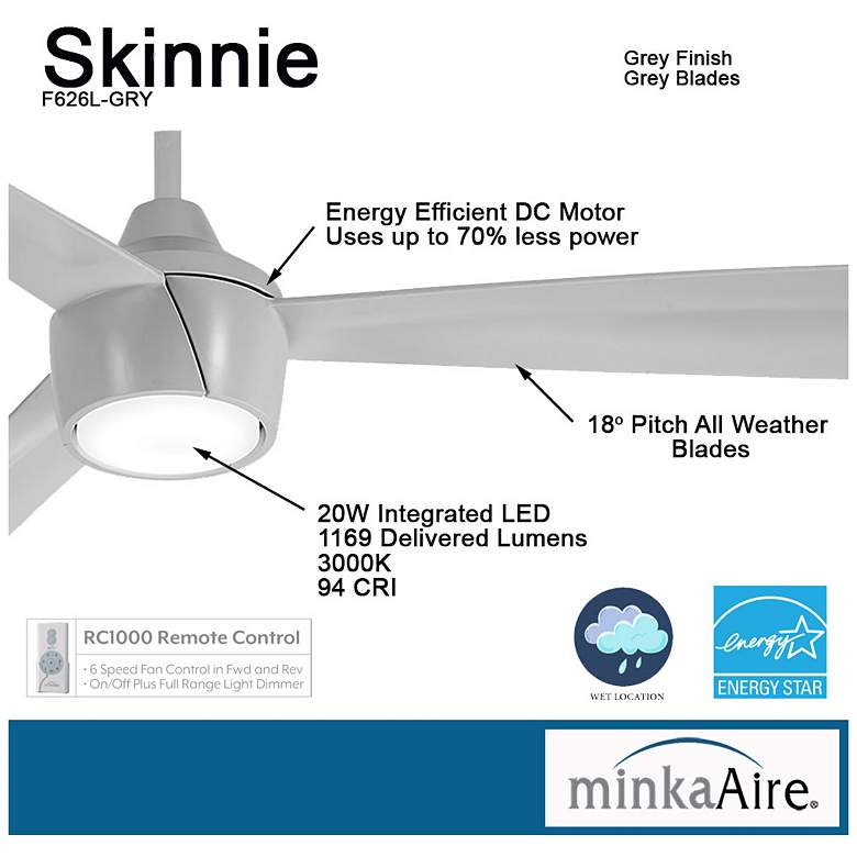 Image 6 56" Minka Aire Skinnie Grey LED Ceiling Fan with Remote more views