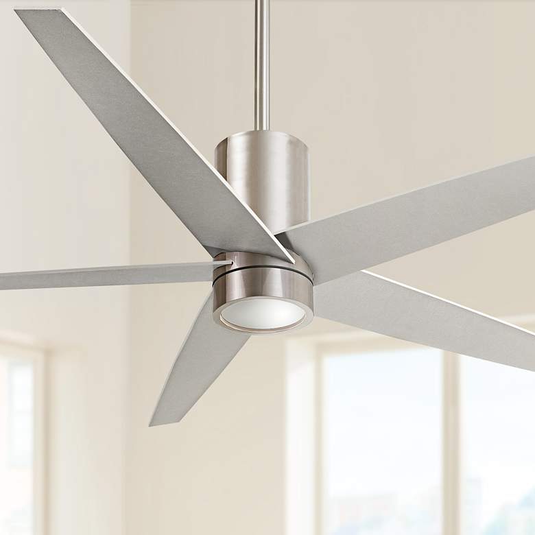 Image 1 56" Minka Aire Symbio Silver Nickel LED Modern Ceiling Fan with Remote