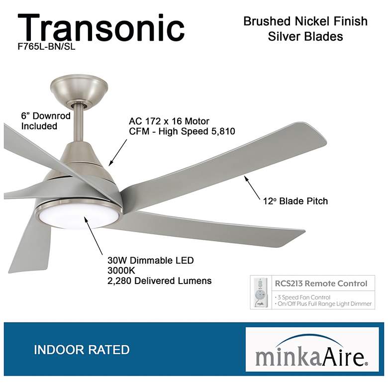 Image 4 56" Minka Aire Transonic Brushed Nickel LED Ceiling Fan with Remote more views