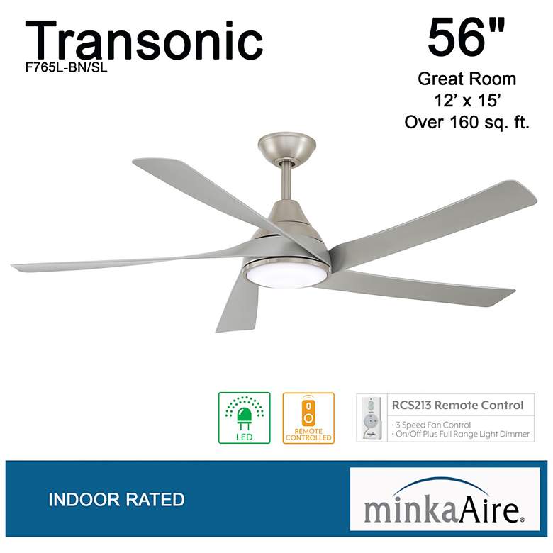 Image 6 56" Minka Aire Transonic Brushed Nickel LED Ceiling Fan with Remote more views