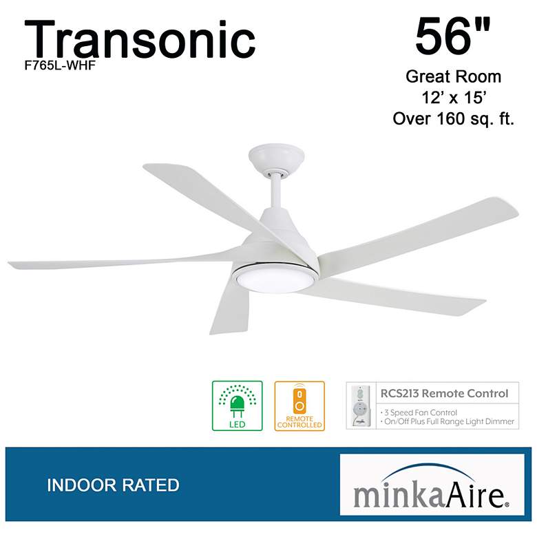Image 6 56" Minka Aire Transonic Flat White Indoor LED Ceiling Fan with Remote more views
