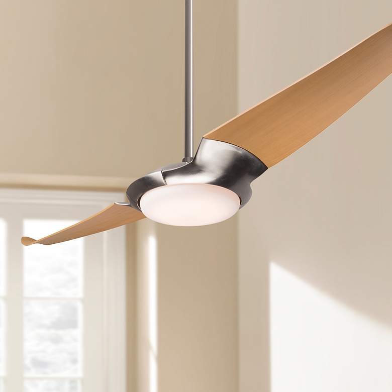 Image 1 56" Modern Fan IC/Air2 Nickel and Maple LED Damp Rated Fan with Remote