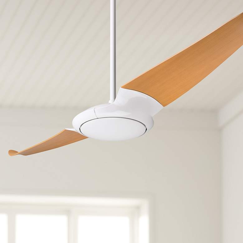 Image 1 56" Modern Fan IC/Air2 White Maple Damp Rated 2-Blade Fan with Remote