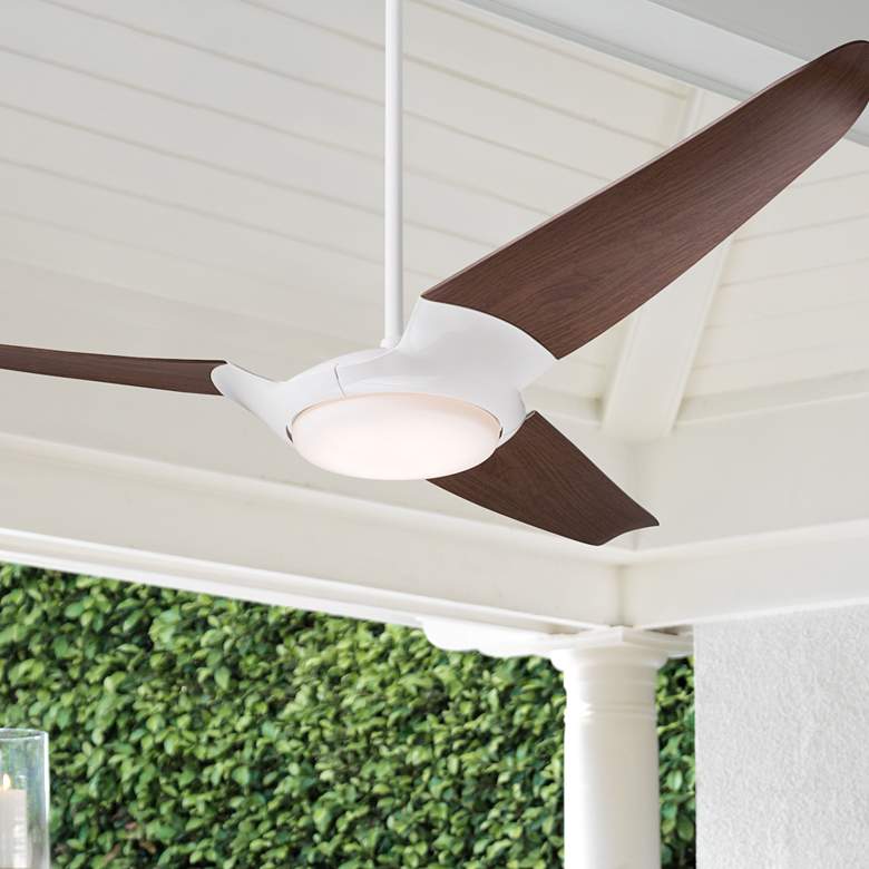 Image 1 56" Modern Fan IC/Air3 Gloss White Mahogany LED Damp Fan with Remote