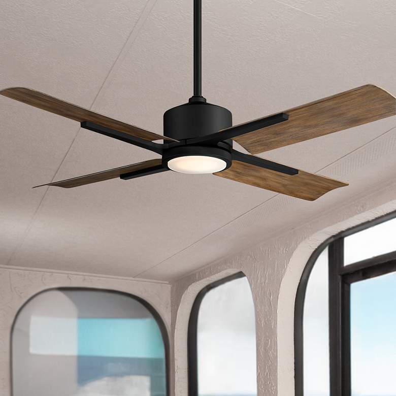 Image 1 56" Modern Forms Cervantes LED Wet Rated Matte Black Smart Ceiling Fan