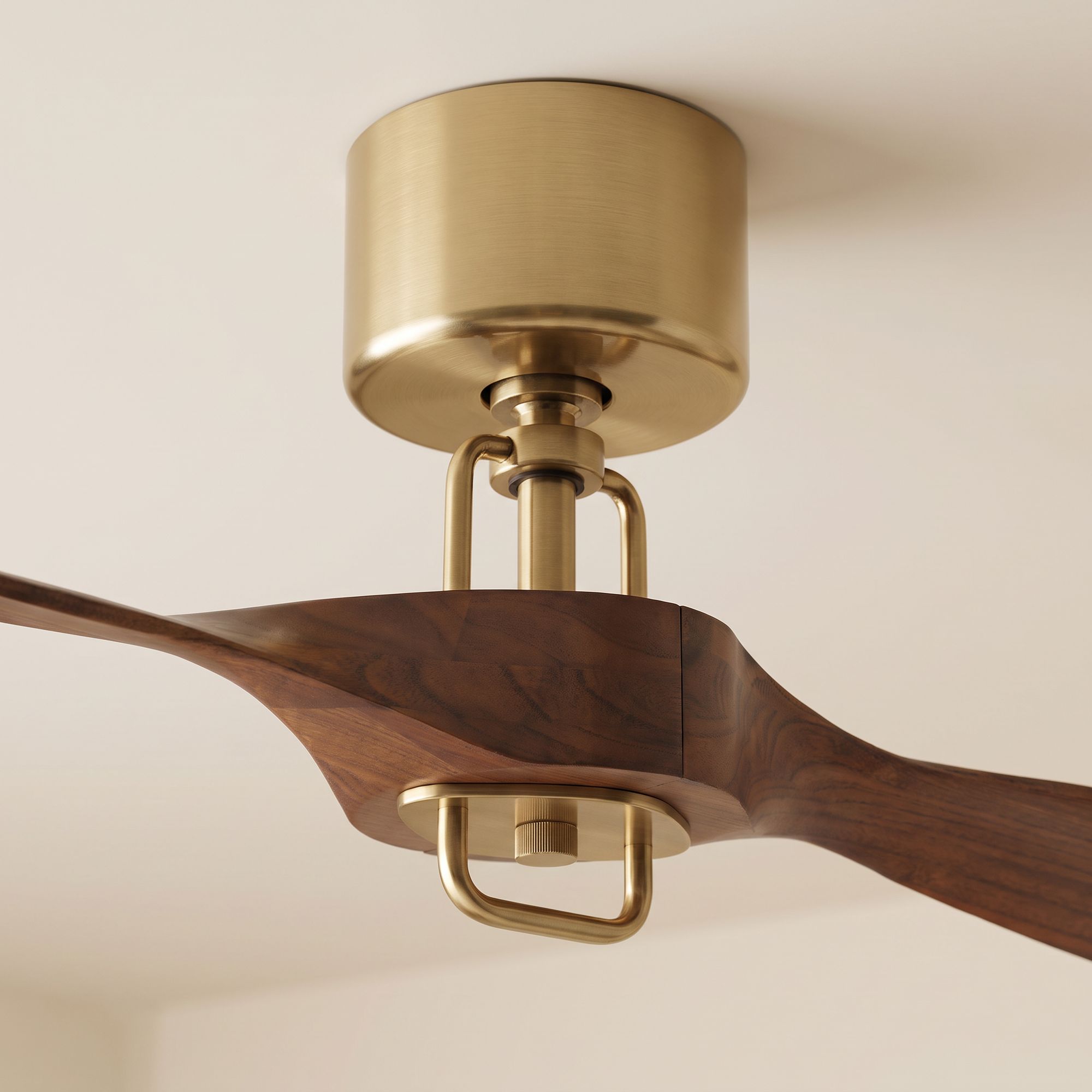 Image 4 56" Possini Euro Longbow Brass and Walnut Indoor/Outdoor Ceiling Fan more views