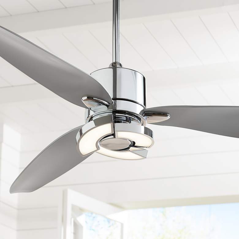 Image 2 56" Possini Vengeance Chrome 3-Blade LED Ceiling Fan with Remote