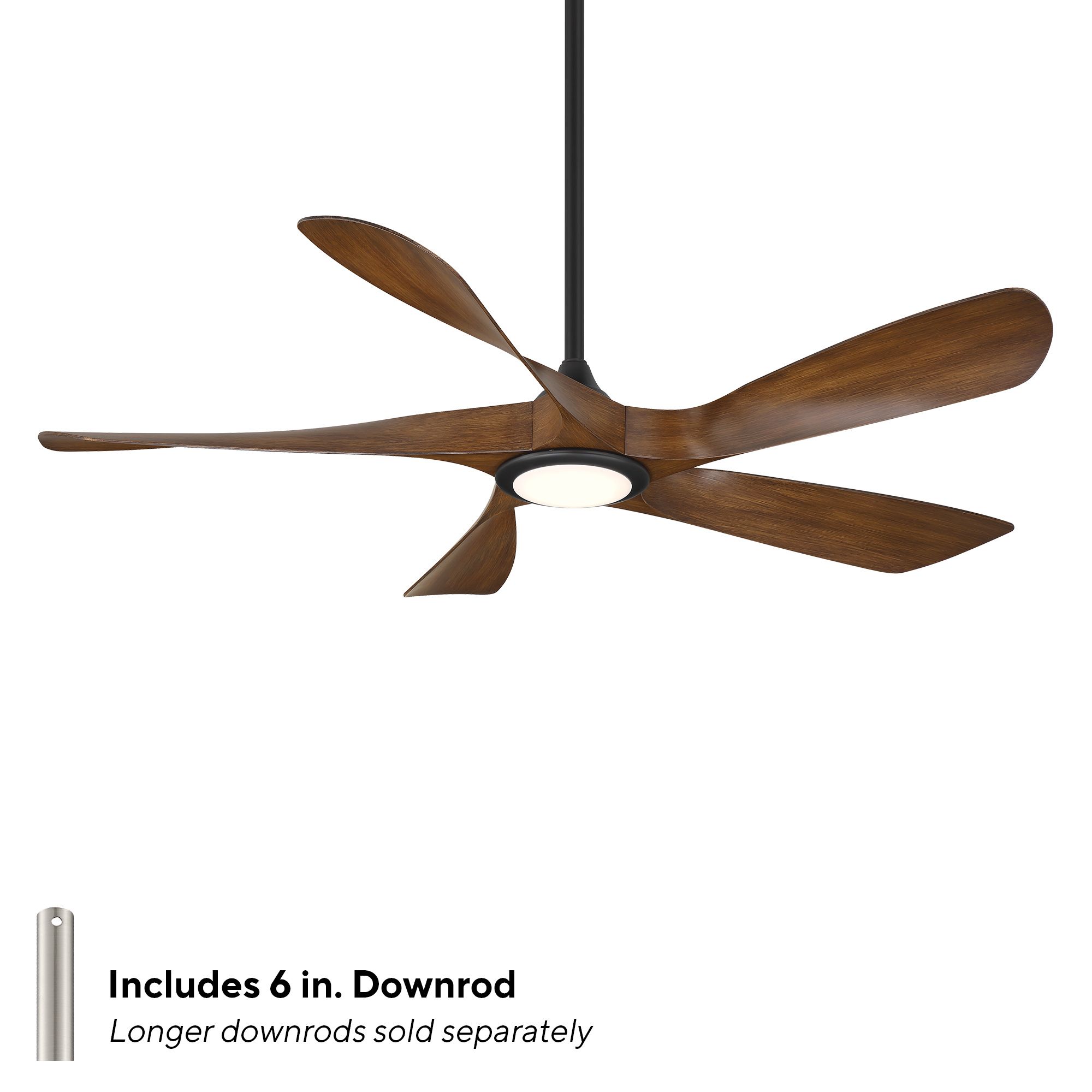 Image 5 56" Swirl 5 Black LED Ceiling Fan with Distressed Koa Blades more views