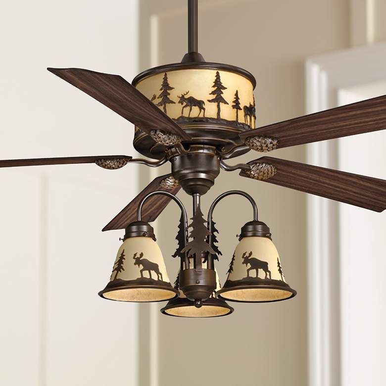 Image 1 56 inch Vaxcel Yellowstone Amber Flake Glass Light Ceiling Fan