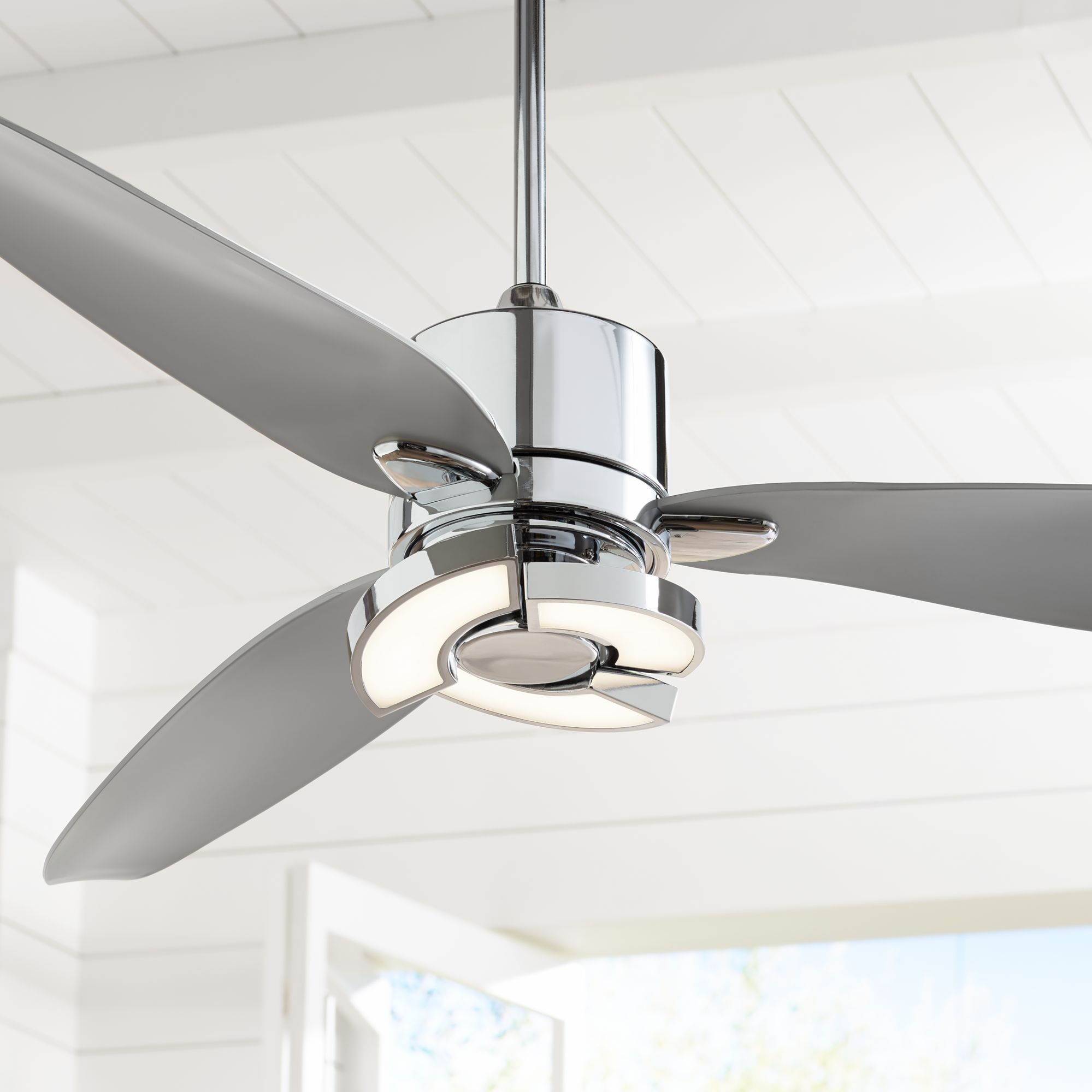 modern chrome ceiling fan with light