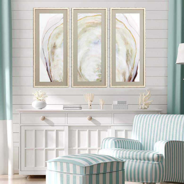 Image 1 Oyster Shell 41" High 3-Piece Framed Giclee Wall Art Set in scene