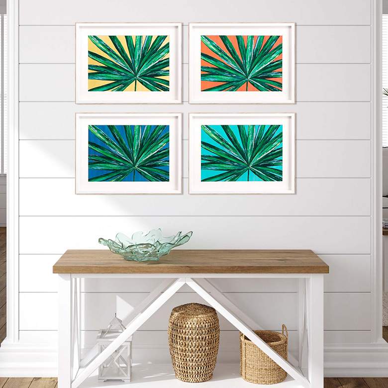 Tropical Palms 26 inchW 4-Piece Framed Shadow Box Wall Art Set in scene