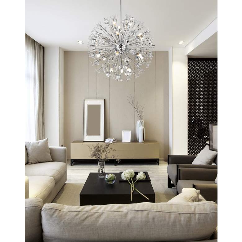 Image 1 Vera 32" Wide Chrome Iron Crystal 18-Light Starburst Pendant in scene