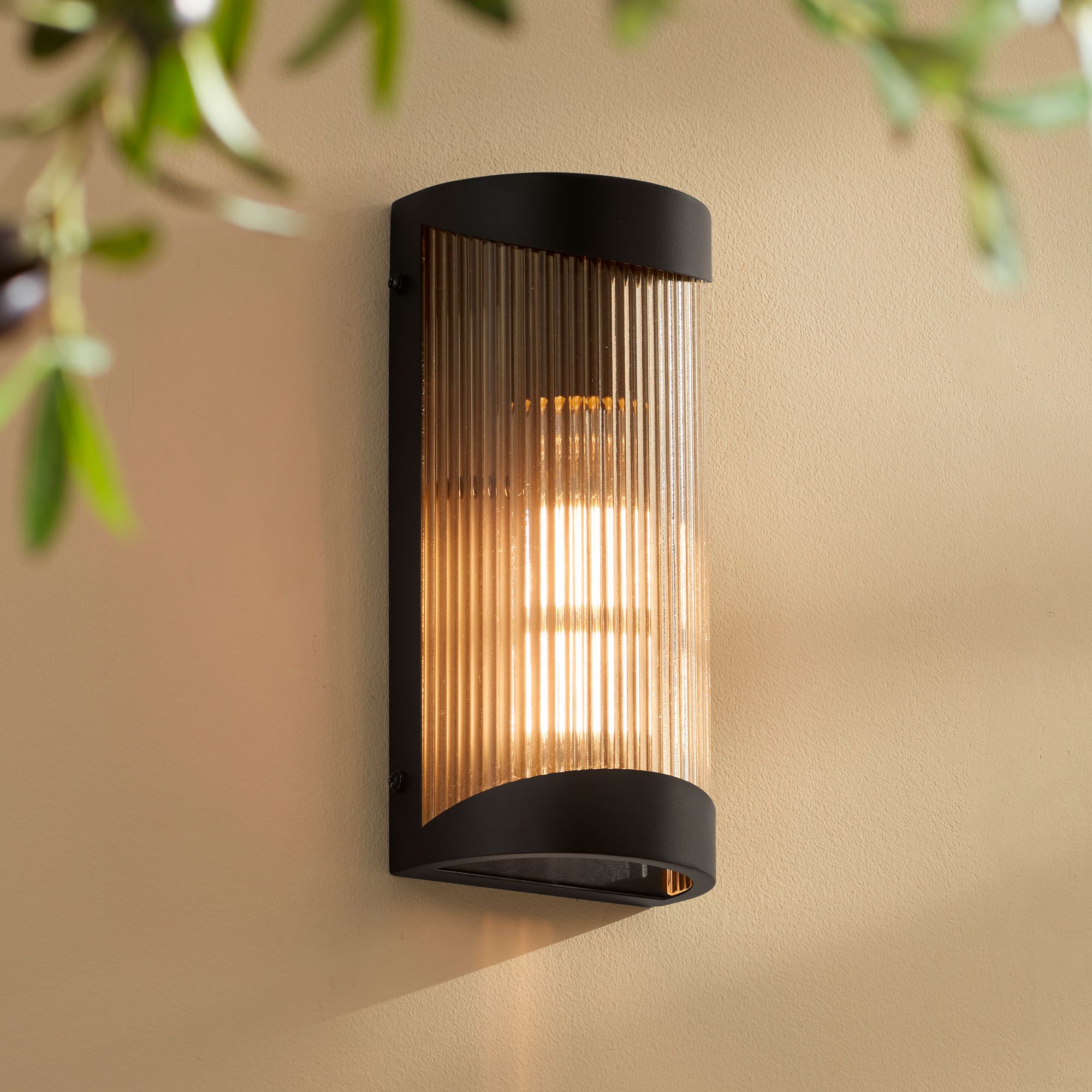 Thumbnail1 of Possini Euro August 11"H Textured Black and Glass Outdoor Wall Light in scene