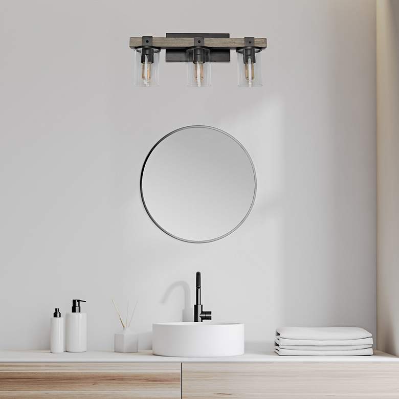 Image 1 Kirby 22" Wide Gray Wood 3-Light Vanity Bath Light in scene