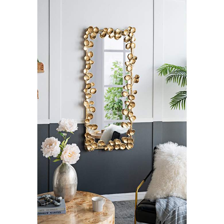 Image 1 Anita 31" x 60 3/4" Golden Leaf Rectangular Wall Mirror in scene