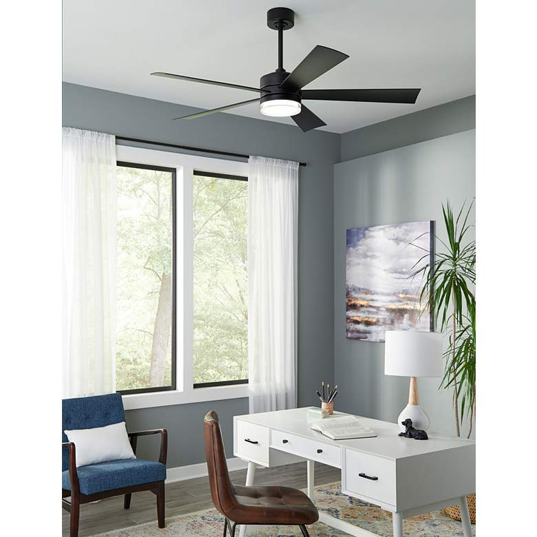 Image 1 60" Modern Forms Wynd Matte Black LED Smart Ceiling Fan in scene
