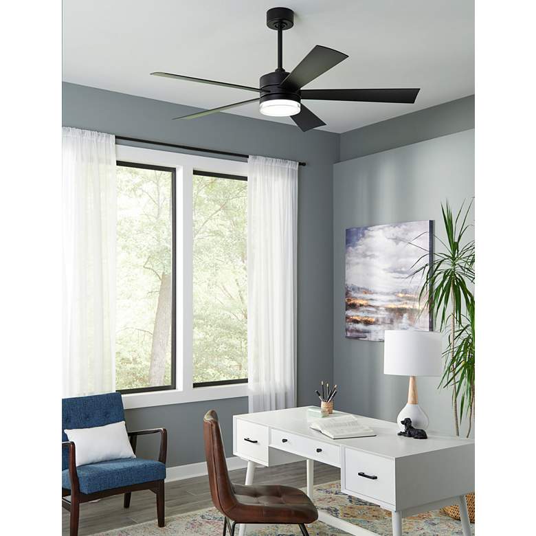 Image 1 60 inch Modern Forms Wynd Matte Black 2700K LED Smart Ceiling Fan in scene