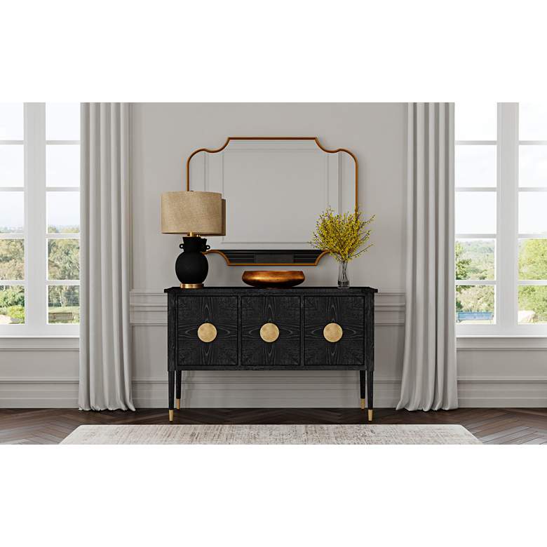 Image 1 Jensen 54" Wide Black Cerused Oak 3-Door Console Table in scene