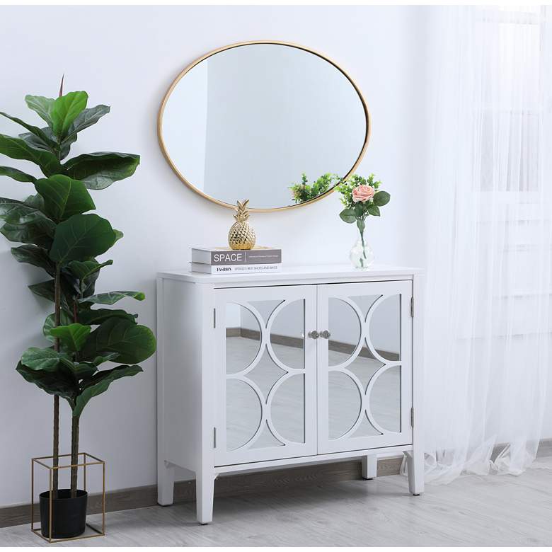 Image 1 Decker Brass Metal 34" x 24" Oval Vanity Wall Mirror in scene