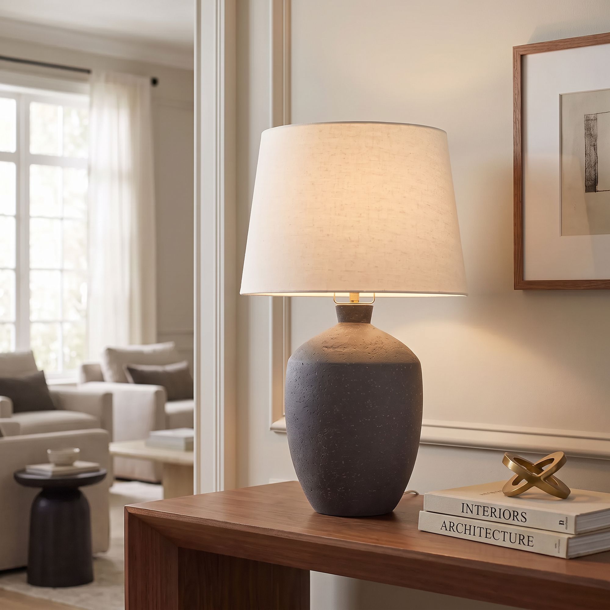 Possini Euro Kyle 24" Rustic Textured Charcoal Finish Table Lamp in scene