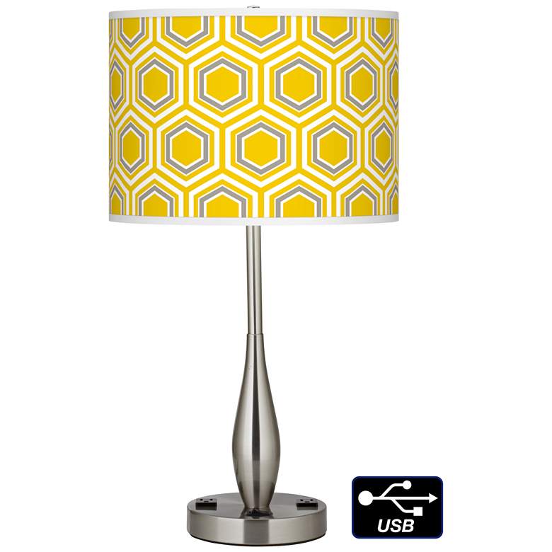 Image 1 56F65 - Brushed nickel Table Lamp w/Outlets-Honeycomb