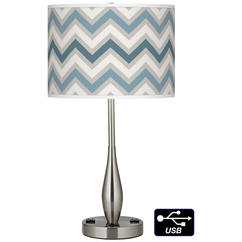 Image 1 56F69 - Brushed nickel Table Lamp w/Outlets-ZigZag