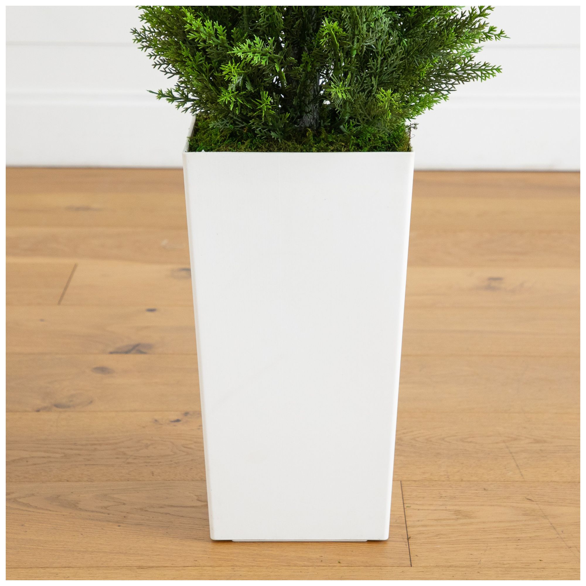 56in. UV Resistant Artificial Cedar Tree in White Tower Planter