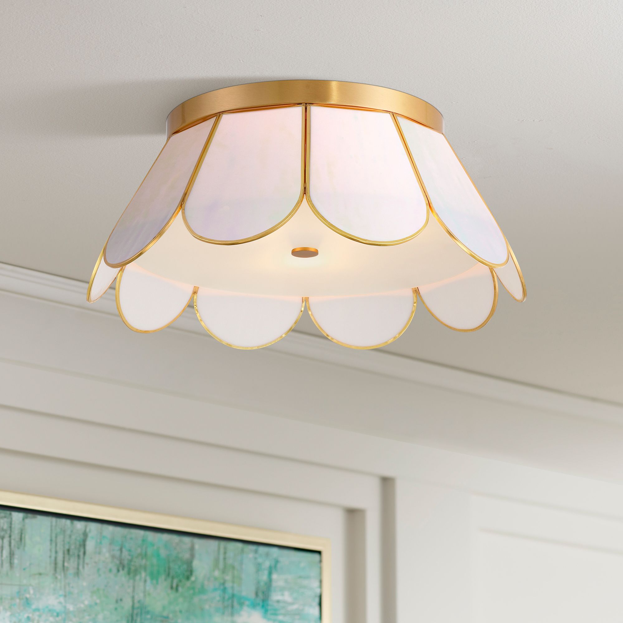 Image 1 Possini Euro Eldridge 15 3/4"W Warm Brass and Seashell Ceiling Light in scene