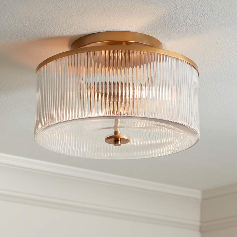 Image 1 Possini Euro McKenzie 14" Wide Warm Brass 2-Light Ceiling Light in scene