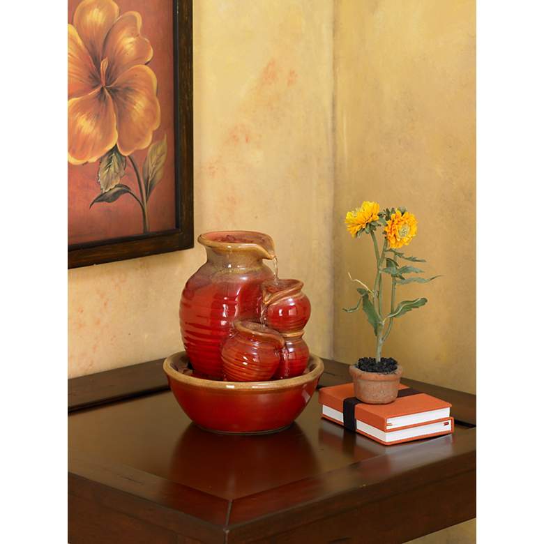 Image 1 Country Jar 9 inch High Ceramic Red Table Fountain in scene
