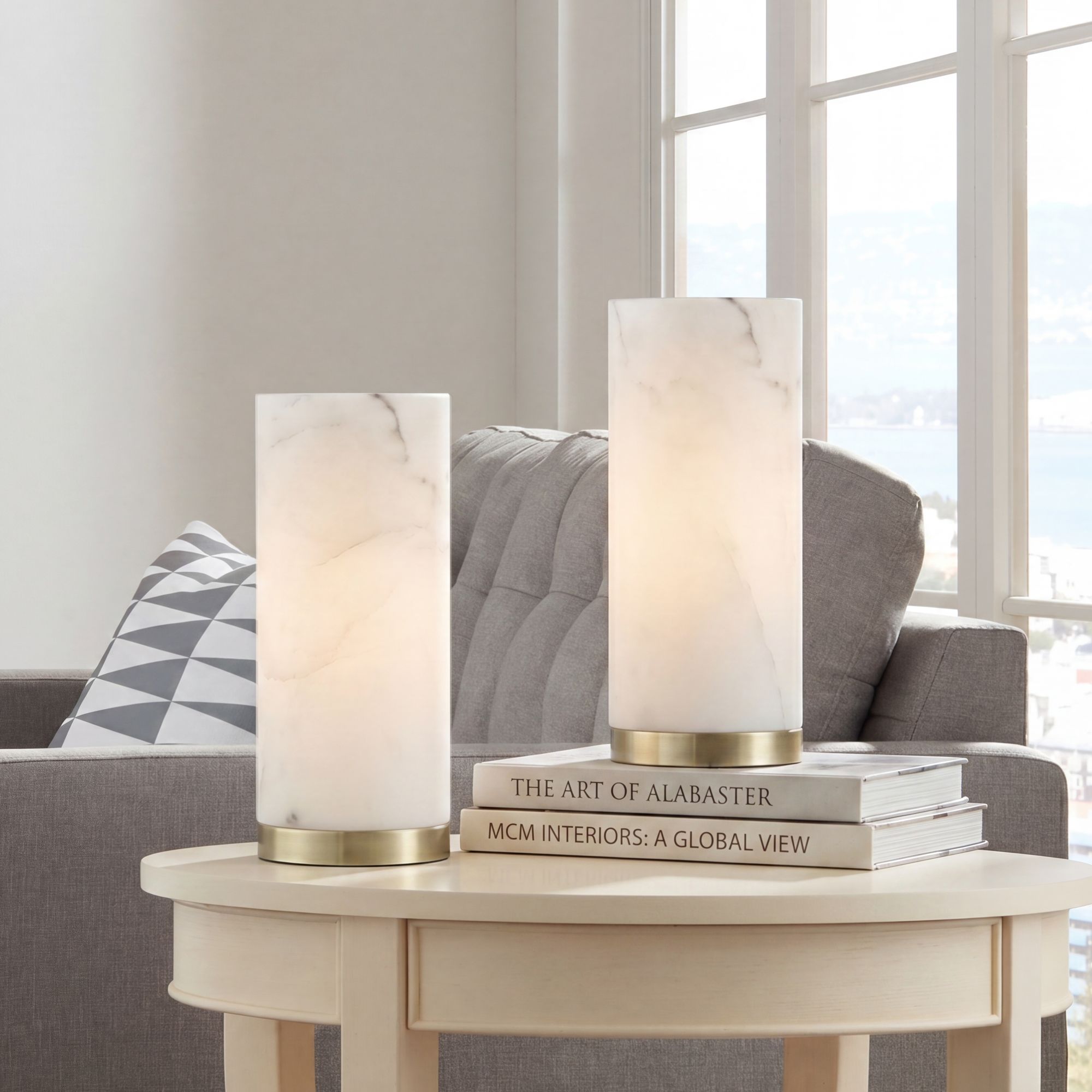 Thumbnail1 of Renier 14" High Faux Alabaster Accent Table Lamp Set of 2 in scene