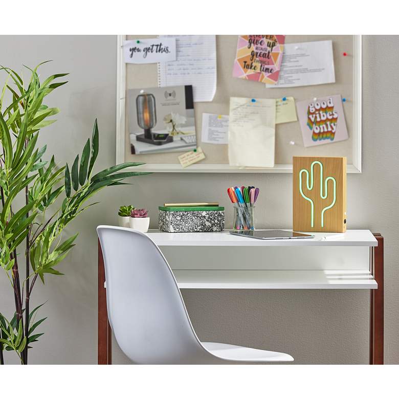 Image 1 Neon 9" High Wood Framed Cactus LED Accent Table Lamp in scene