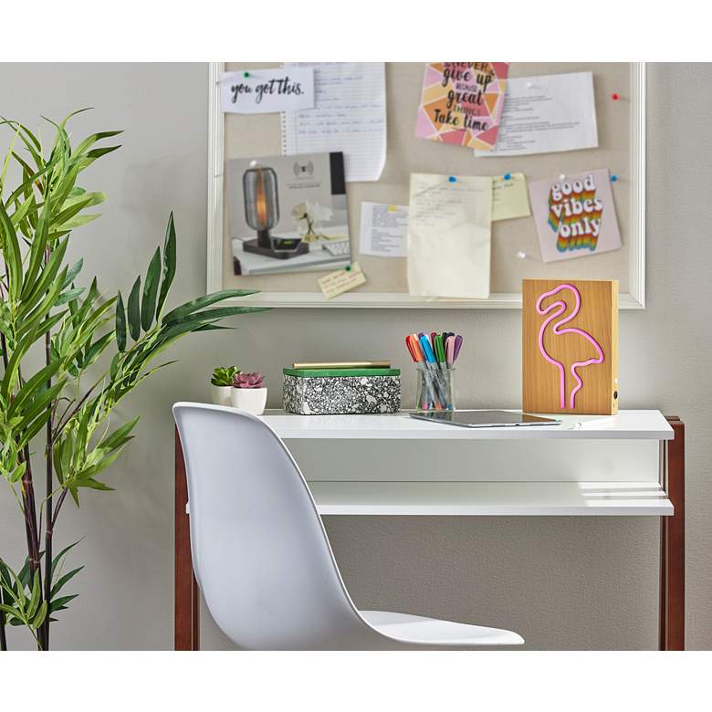 Image 1 Neon 9" High Wood Framed Flamingo LED Accent Table Lamp in scene
