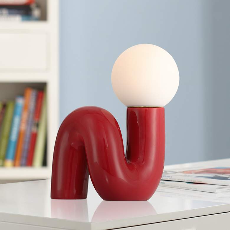 Image 1 Fondant 11 3/4" High Velvet Red Accent Lamp in scene