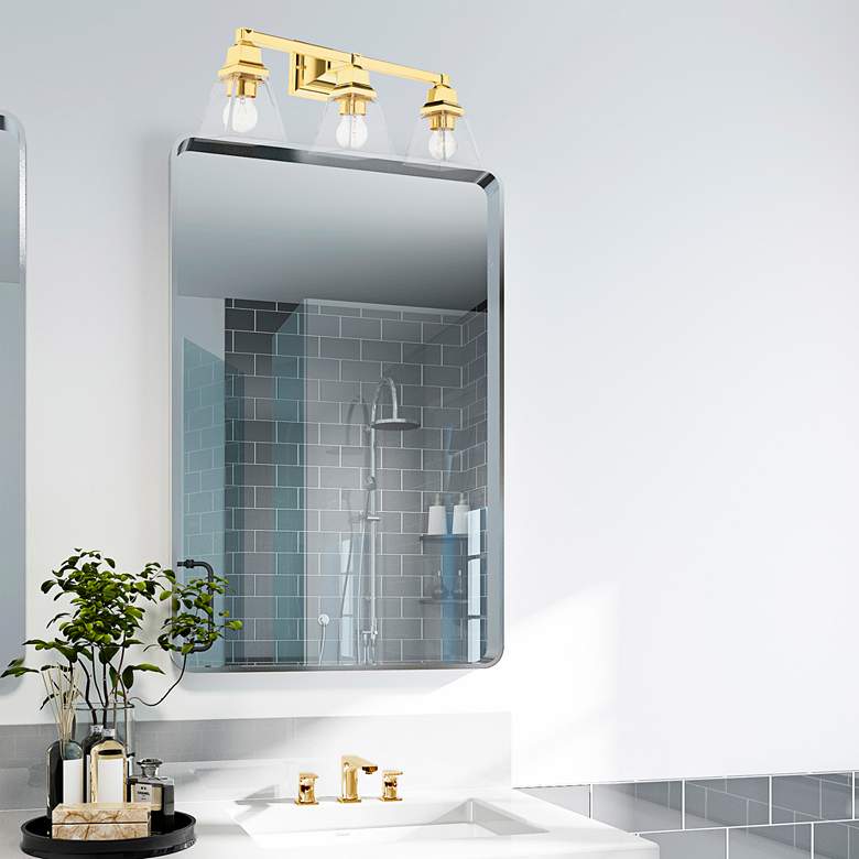 Image 1 Mission 25 1/4" Wide Polished Brass 3-Light Bath Light in scene