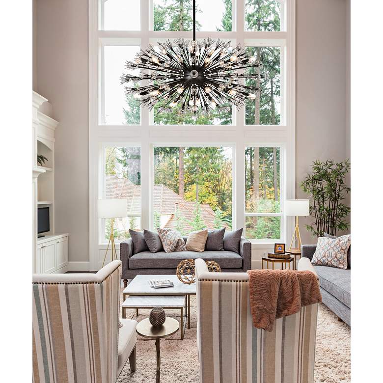 Image 1 Vera 48" Wide Black 38-Light Starburst Oval Pendant in scene