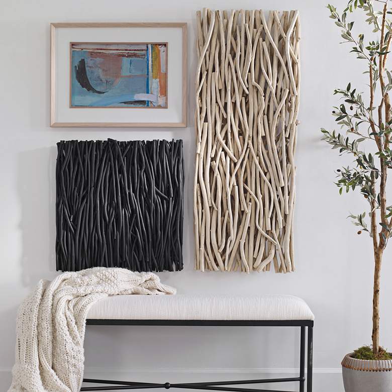 Image 1 Uttermost Gathered Black Teak 24" Square Wall Art in scene