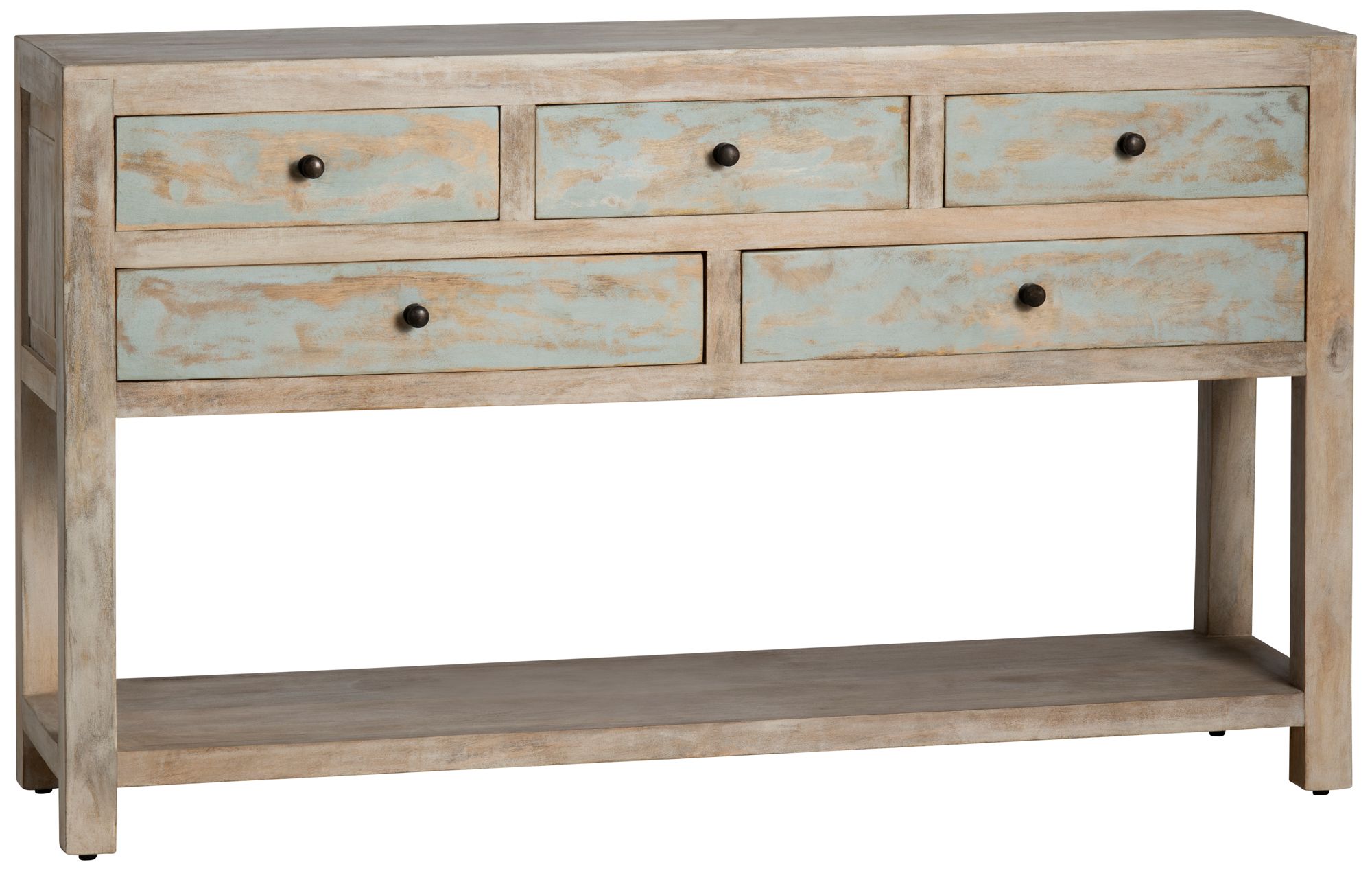 Image 2 58 in. Brown Solid Wood 5 Drawer Accent_Console_Sofa Table