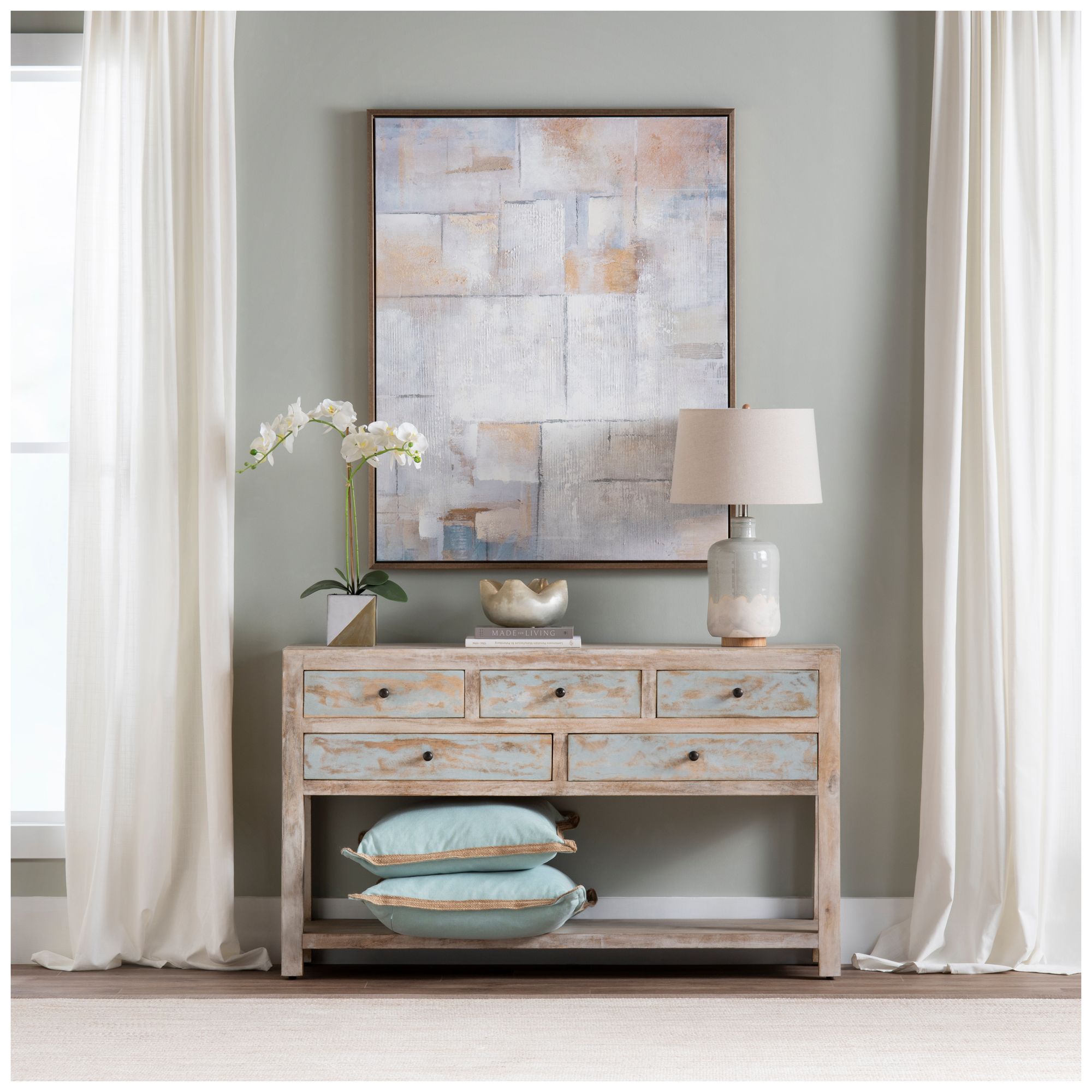 Image 7 58 in. Brown Solid Wood 5 Drawer Accent_Console_Sofa Table more views