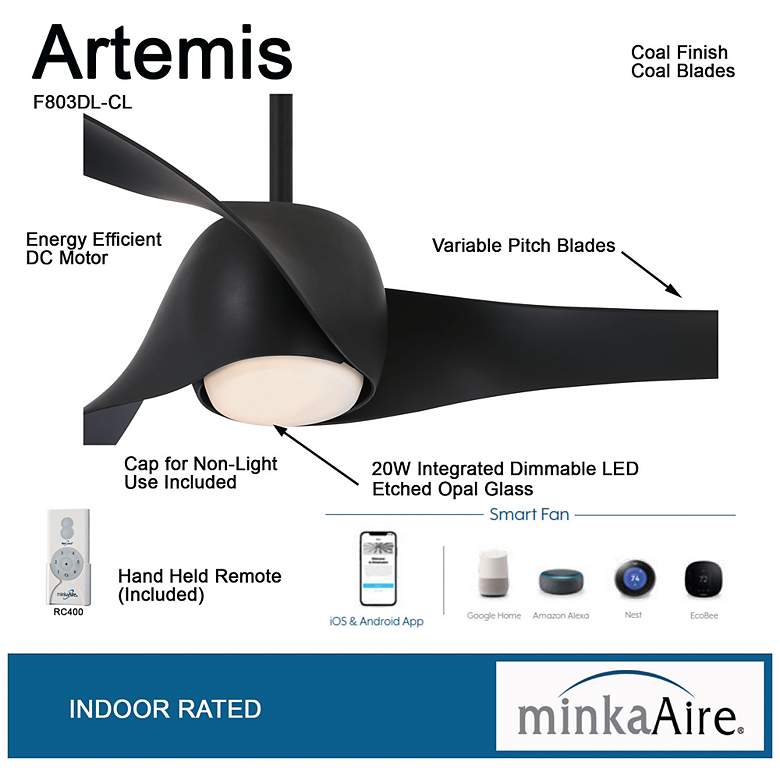 Image 6 58" Minka Aire Artemis Indoor Rated Coal Finish LED Smart Ceiling Fan more views