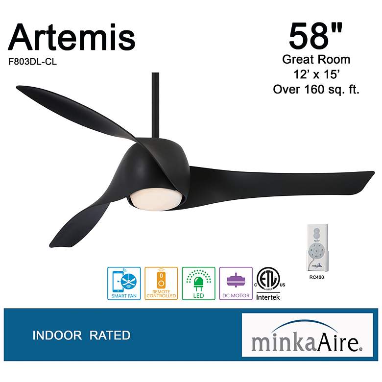 Image 7 58" Minka Aire Artemis Indoor Rated Coal Finish LED Smart Ceiling Fan more views