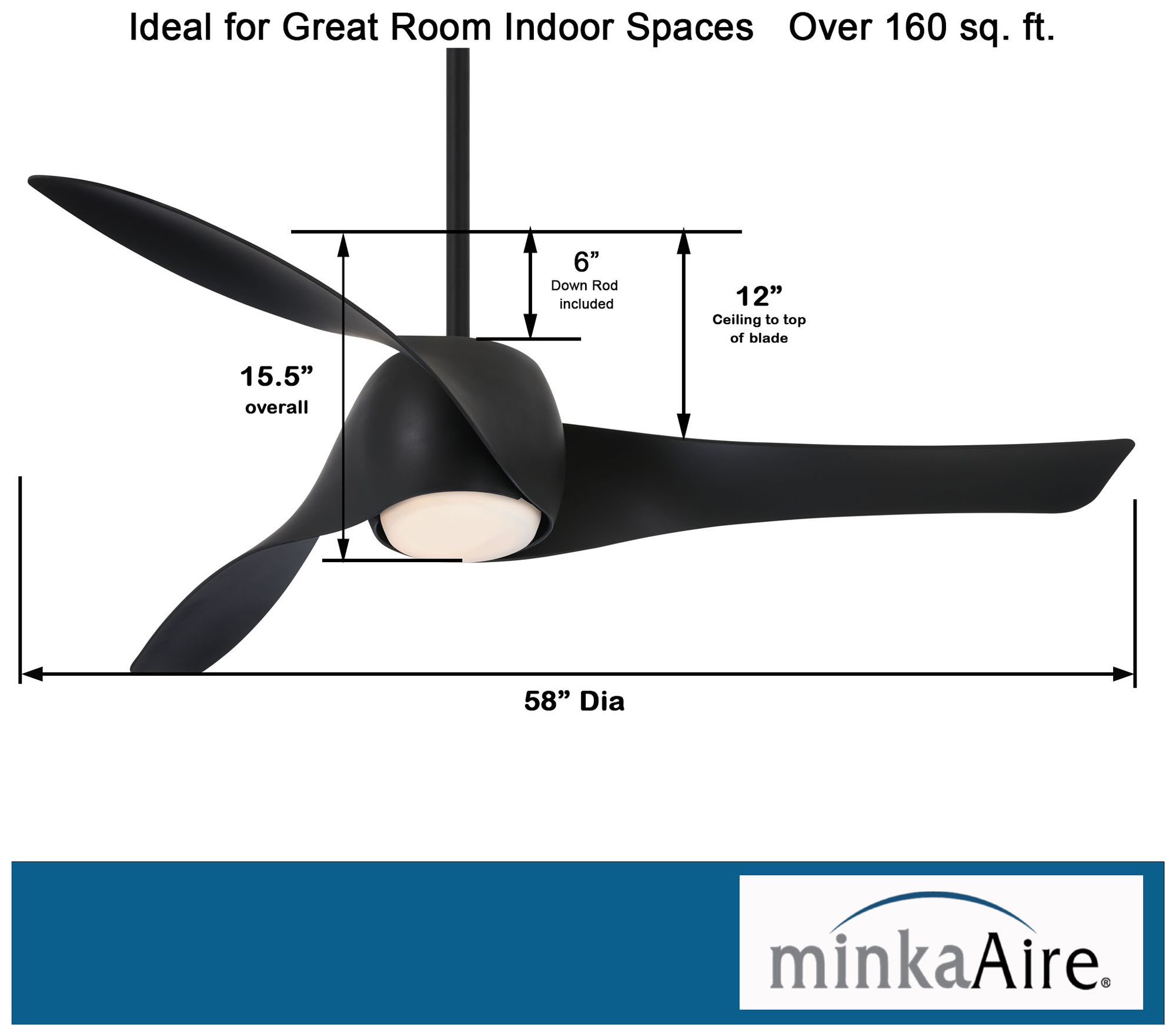 58" Minka Aire Artemis Indoor Rated Coal Finish LED Smart Ceiling Fan