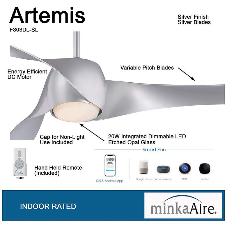 Image 7 58" Minka Aire Artemis Silver LED Modern Smart Ceiling Fan more views