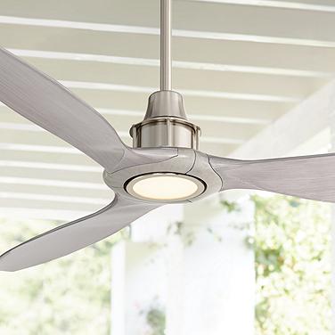 58" Interceptor Brushed Nickel Damp Rated LED Ceiling Fan